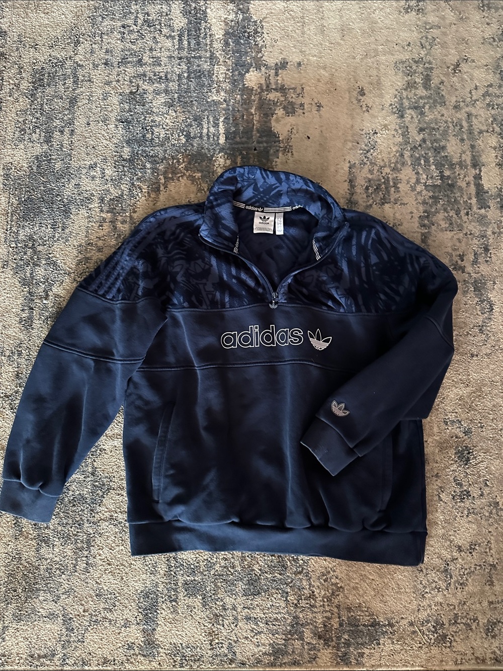 adidas Navy Half-Zip Pullover with Patterned Yoke